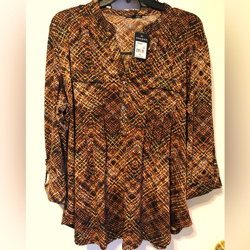 🎁AVA & GRACE NWT FALL COLORS TOP BUTTONS CLOSURE/2 FRONT POCKETS/ROLL SLEEVES